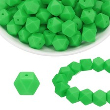 96Pcs Silicone Beads 14mm Hexagon Rubber Focal Beads Bulk, Light Green