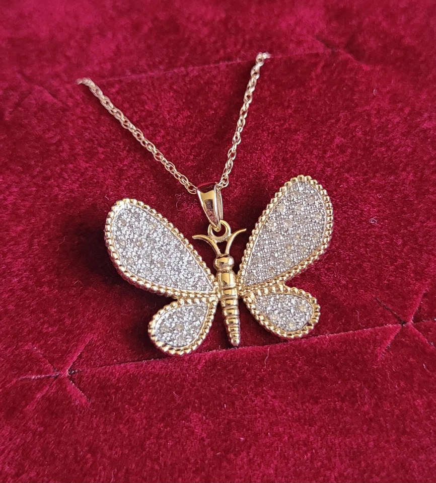 Affinity Diamonds Jewelry 14kt Yellow Gold Butterfly Necklace w Boxes Books VGC - Imagem 4 de 4