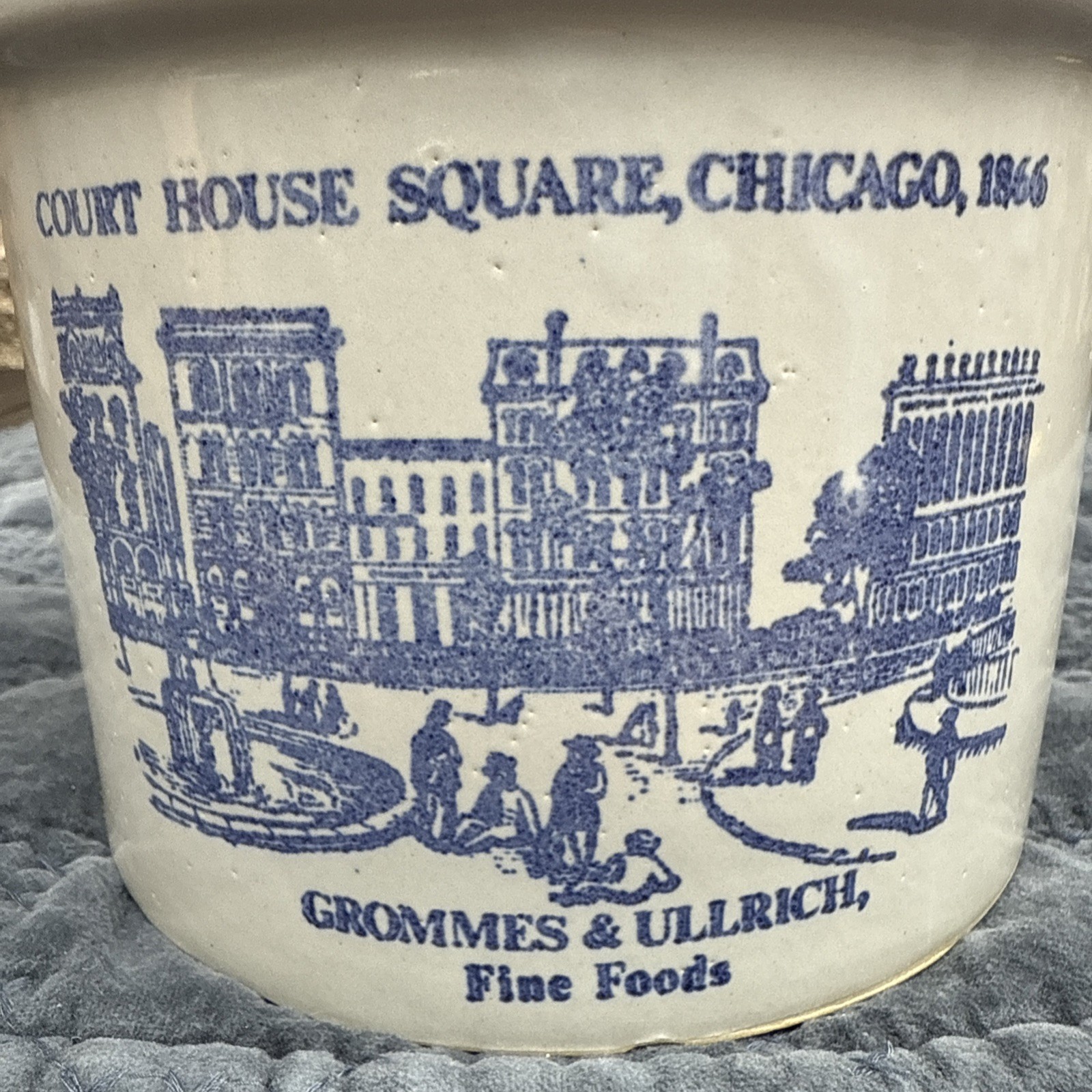 Vintage Grommes & Ullrich Court House Square Chicago 1846 Stoneware Crock w/Lid