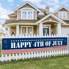 Large Happy 4th of July Banner 120"x20" Decorations Outdoor Independence Day