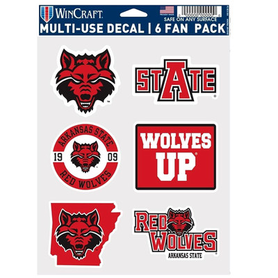 Arkansas St. Red Wolves Multi-Use 6 Fan Pack NCAA Decal Stickers 