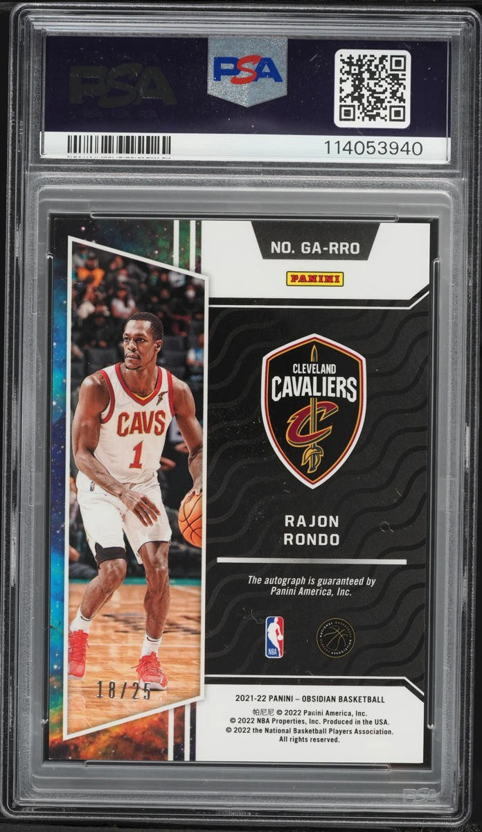 /25 Rajon Rondo Auto PSA 9 10 2021-22 Obsidian Autograph Electric Etch Green SP view 2