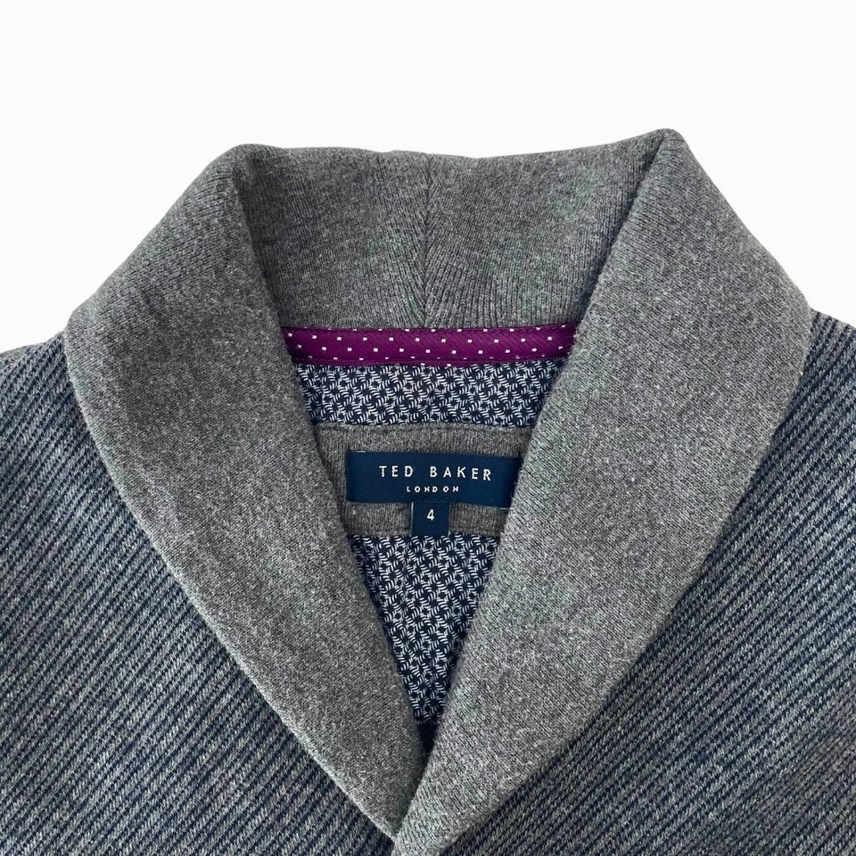 Cárdigan tejido Ted Baker gris y azul con cuello chal - Talla L - Academia Grandpa Foto 3 de 4