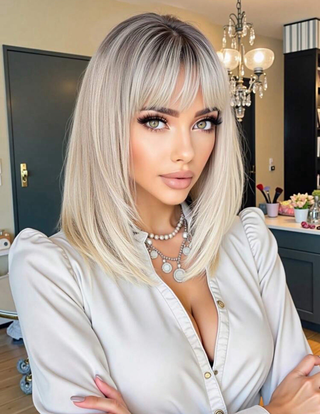 Perruque courte blonde synthétique premium racines foncées racines invisibles et 4 bonnets