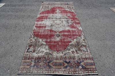 4,3x9,9 ft Rug, Vintage Turkish Rug, Red Wool Rug