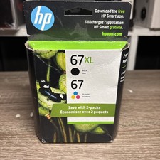 Genuine HP 67XL / 67 Ink Cartridges Black/Tri-Color 2-Pack Expire May 2025
