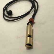 Safety Whistle "LOUD" 14kt Gold Plated Brass 36" Leather Lanyard  Amber Bead NEW