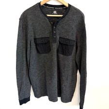 Rock  Republic Men  s M Black Gray Henley Shirt Long Sleeve Thermal Waffle Knit