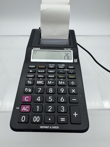 Casio HR-10RC 12-Digit Printing Calculator Black with Power Cord - Works Great!! - Picture 2 of 8