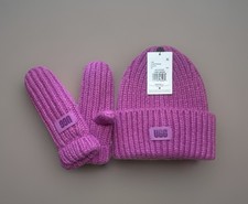 UGG Kids Chunky Rib Beanie  Mittens W/ Faux Fur Lining Bodacious 4-6 Years NWT