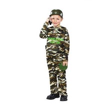 Boy's Med 7-8 Military Camo Halloween Costume Army Commando Squad w/ accessories