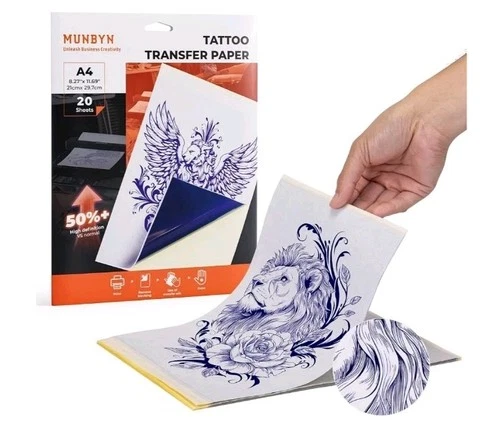MUNBYN Premium HD Tattoo Transfer Paper 20 Sheets, A4 Size Tattoo Stencil Paper, - product listing photo
