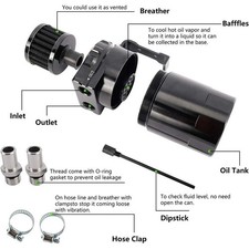 Produktbild - Universell einsetzbarer Ölabscheider 300ML schwarz mit Luftfilter für Autotuning