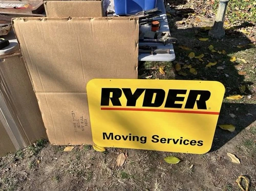 NOS Vintage Ryder Moving Services Metal Advertising Sign In Package