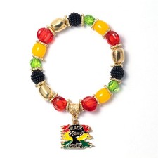 Juneteenth Africa Bracelet for Women Colorful Africa Map Heart Beaded Stack - 02
