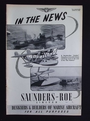 Original 1940 Reklame - Saunders-Roe ''London'' Flying Boat - The Aeroplane, March