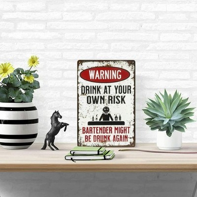1pc Warning Drink at Your Own Risk Humorous Tin Metal Signs 8×12 Inch Aluminum
