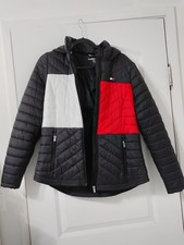 Tommy Hilfiger Sport Colorblock Hooded Quilted Puffer Jacket Black Red White L