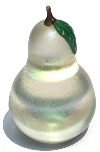 Orient & Flume Frost Art Glass Iridescent Pear Paperweight Signed Vintage 4.75" - Picture 4 of 6
