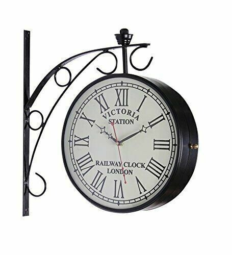 Doppelseitig schwarz 12" Zoll Wanduhr Antik Stil Station Weihnachtsdekor Geschenk - Bild 3 von 4