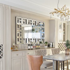 Elegant Art Wall Mirror Large Sliver Vanity Mirror Greek Key Frame Accent Mirror