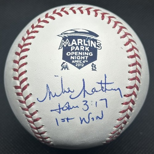 Mike Matheney Marlins Park 1st Win Signed Baseball Inaugural Game Logo Stan COA