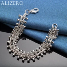 ALIZERO 925 Sterling Silver Double Row Beads Chain Bracelets Women Men Jewelry