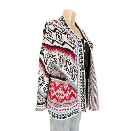 Coco + Carmen Red, Turquoise and Black Geometric Open Cardigan Sweater S/M - Picture 1 of 11