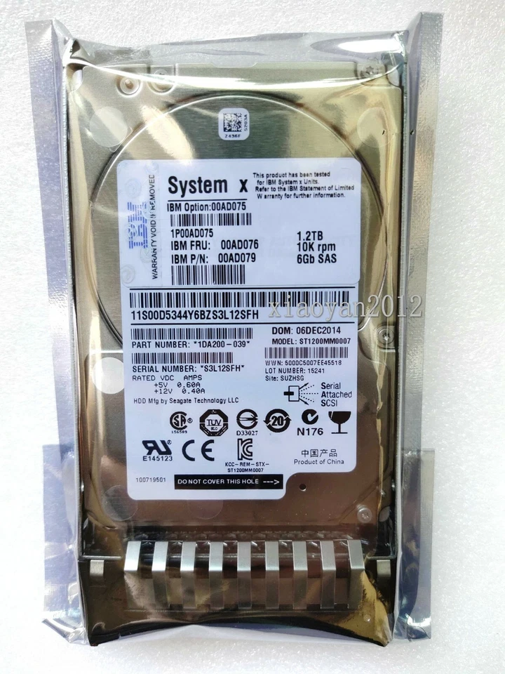 IBM 00AD076 00AD077 00AD075 00AD079 1.2TB 10K 6G 2.5" G2HS SFF SAS Hard Drive - Image 2 of 4