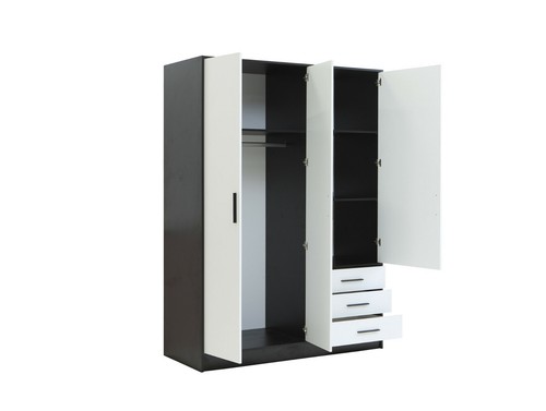 Drehtürenschrank Kleiderschrank Schrank 3-türig B144.5 JAMI Dekor Schwarz Weiß - Bild 4 von 5