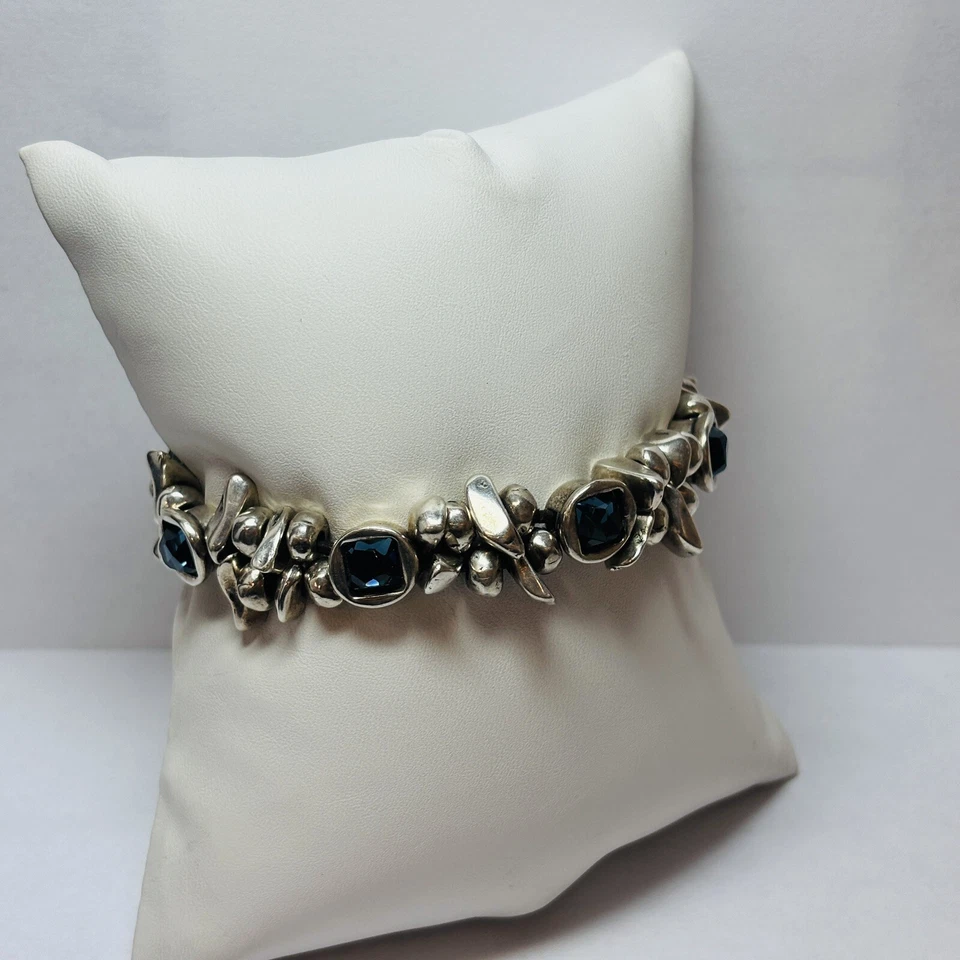 Brazalete Uno De 50 Cuero Marrón Piedra Azul Piedras Preciosas 7.5 pulgadas Foto 4 de 4