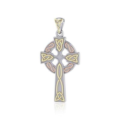 Celtic Cross 925 Sterling Silver Pendant Gold Accent Religious Faith ...