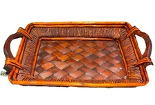 Bamboo Tray Wood Handles Lattice Surface 12.5” X 20”