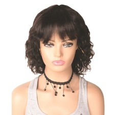 14 inch Water Wave Wigs with Bangs Real Human Hair Wave Wigs Glueless Wigs