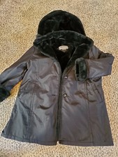 Fitz-wright Ladies Heavy Hooded Quilt & Faux Fur Lined Knee Length Black Coat M