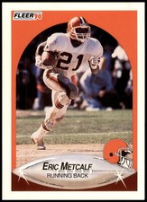 Eric Metcalf #55a 1990 Fleer Lower right star of AFC logo aligned with blue