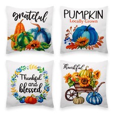 Fall D cor Pumpkin Thankful Waterproof Throw Pillow Covers 18 x 18 In, Set of 4