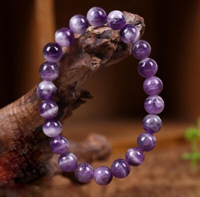 Amethyst Stone Beaded Healing Bracelet Purple Crystal Gemstone Stretch Bracelet