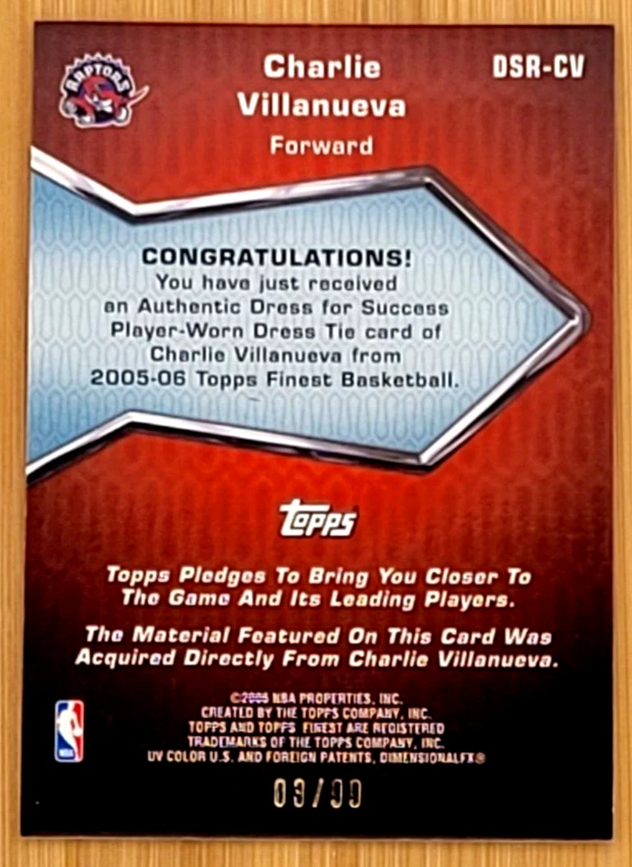 2005-06 TOPPS MEJOR VESTIDO CHARLIE VILLANUEVA PARA EL ÉXITO EVENTO CORBATA USADA #/99 Foto 2 de 2