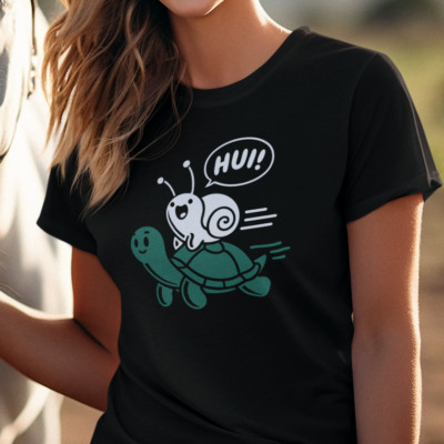 Wow Snail Riding Turtle Cartoon Funny Fun Comedy Women's T-Shirt