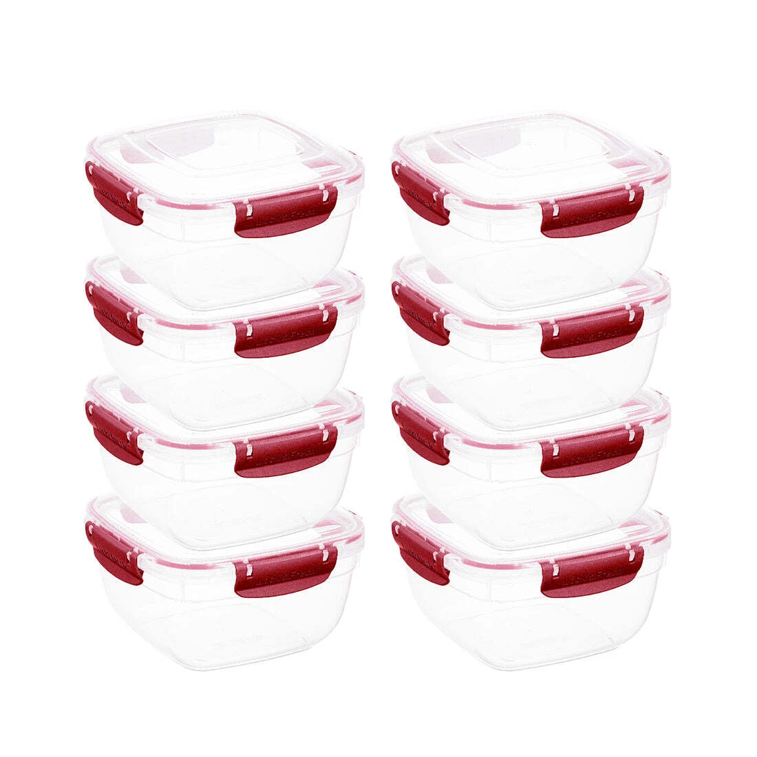 Superio Plastic Food Storage Containers, Airtight Lids, 48 oz., Red, 8 pack