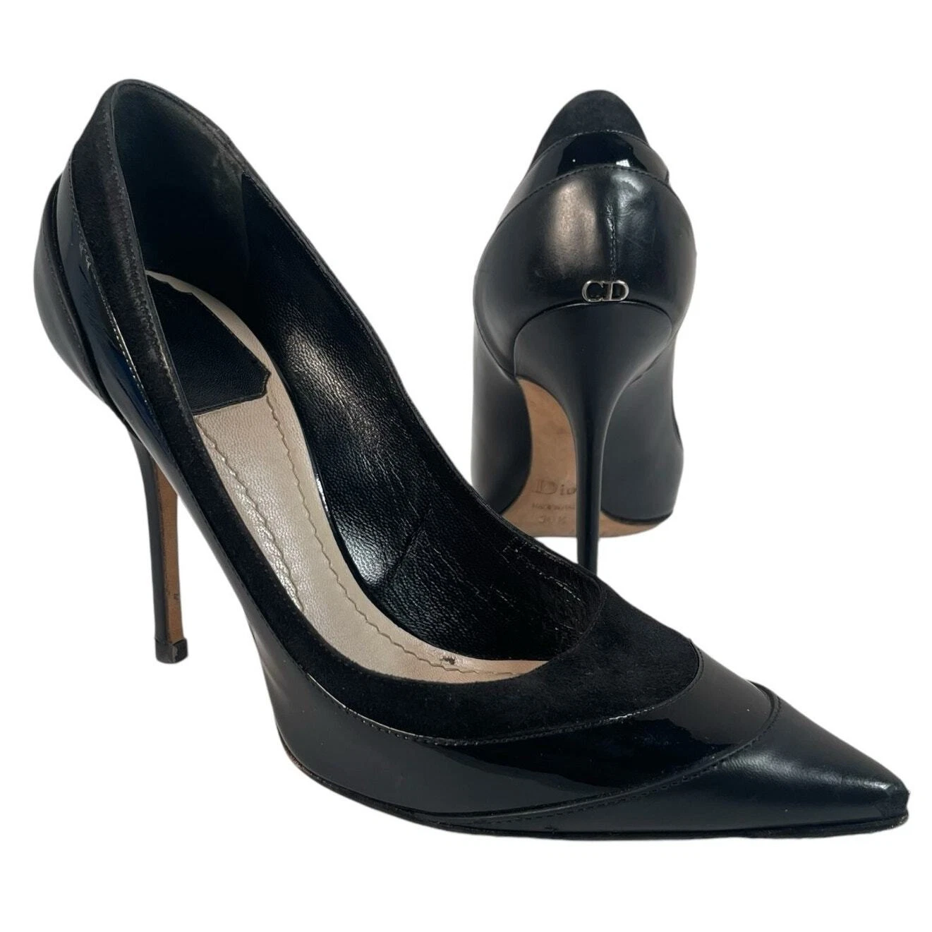 Escarpins CHRISTIAN DIOR daim cuir verni noir femme 6 talons US / 36,5 ITALY 