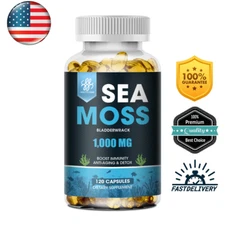 120pcs Sea Moss Capsules 1000mg Irish Sea Moss Bladderwrack Natural Organic
