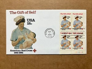 1981 18c Red Cross Centennial 1910 Andrews Cachet Plate Block FDC 121/2500