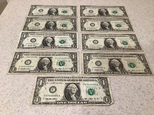 1993 $1 Web Note Federal Reserve Note CA Block - Lot Of 9