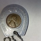 Vintage aluminum keychain enclosing 1973 Lincoln penny~cent~good luck~horseshoe — photo 3
