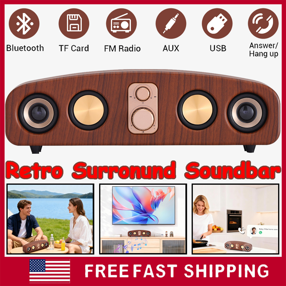 Portable Retro Arch Bluetooth Wireless Stereo 4D Surround He