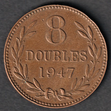Guernsey 8 Doubles 1947 lightly circulated coin condition low mintage