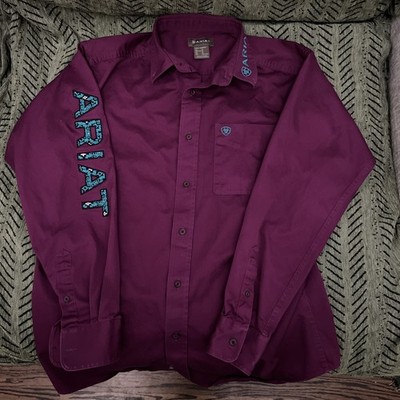 Ariat Team Logo Twill Men s Shirt Classic Fit Button Down Burgundy - Size Medium
