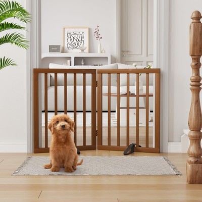 Dog Gate Indoor 2-Panel Freestanding Puppy Gates for The House with 2 Metal S...